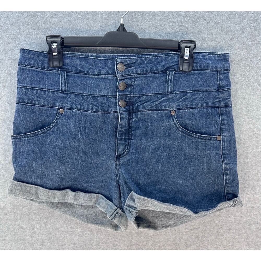 Mossimo Supply Co Junior sz 17 High Waisted Button Up Denim Shorts Cuffed Sailor